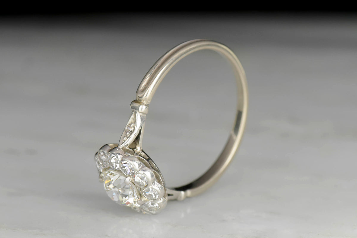 Art Deco Ring with Victorian-Style Halo and GIA .91 Carat OEC Diamond Center