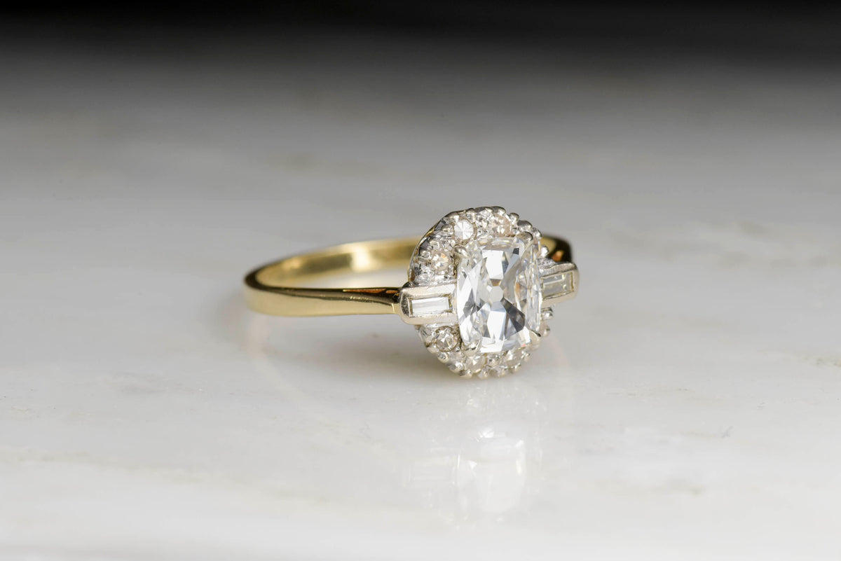 Vintage Late Retro / Victorian Revival Rectangular Cushion Cut Diamond Engagement Ring