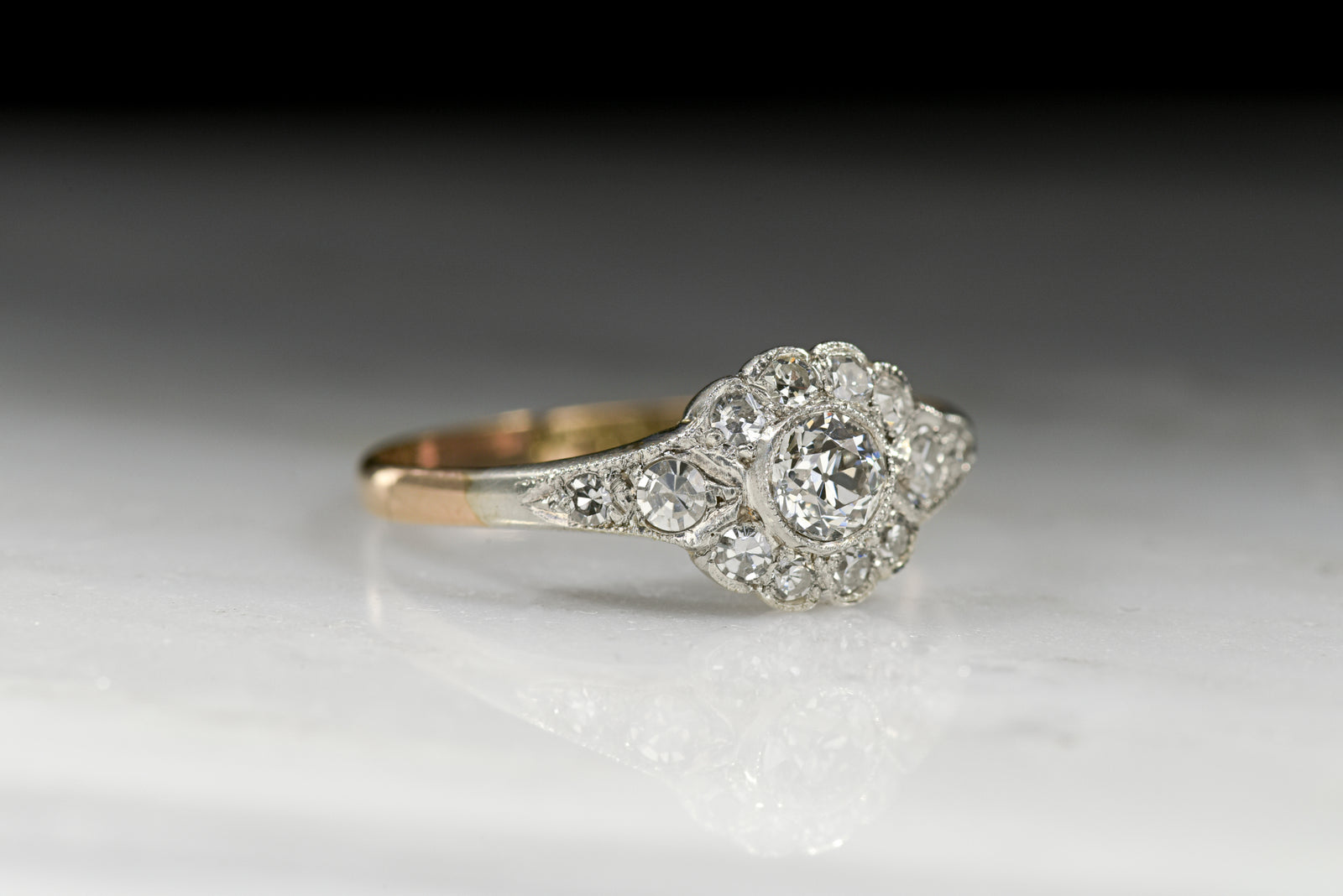 Antique Victorian Diamond Engagement Ring in Rose Gold and Silver