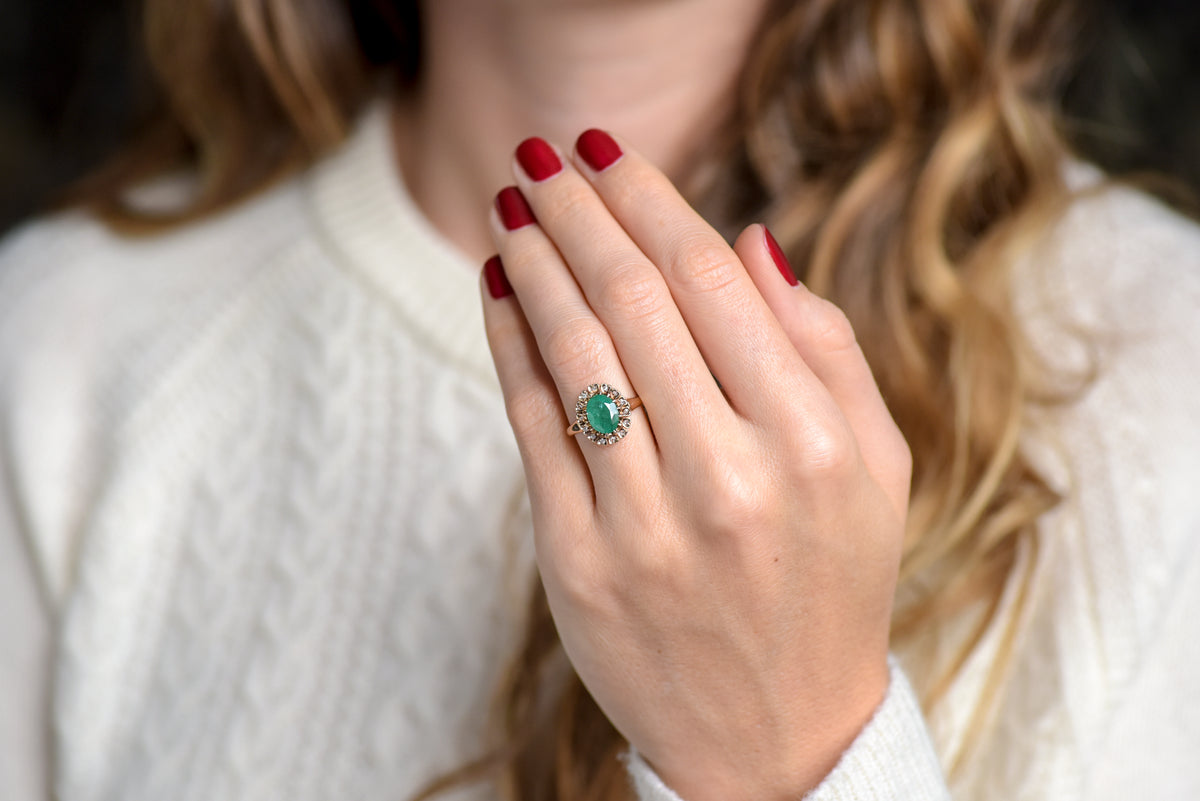 Victorian Emerald and Rose Cut Diamond Cluster Ring