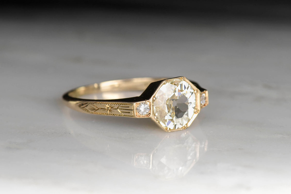 Late Victorian Engagement Ring with an Octagonal Basin Basket