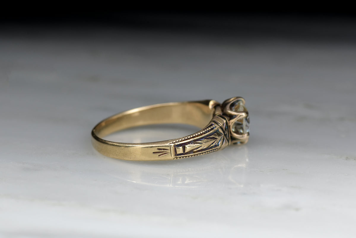 Antique Victorian Gold and Black Enamel Solitaire Engagement Ring