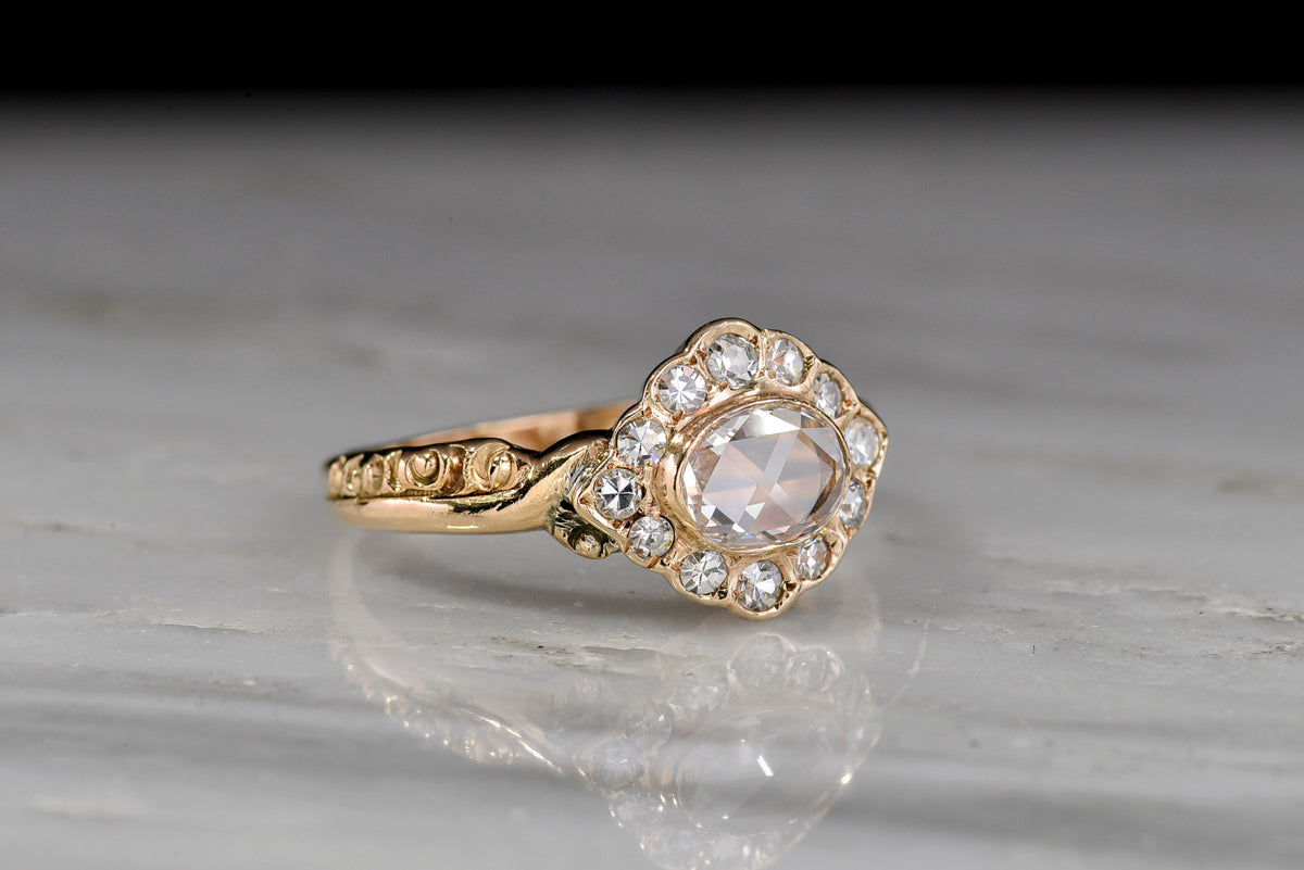 Vintage Victorian Revival East-West Oval Rose Cut Diamond Ring