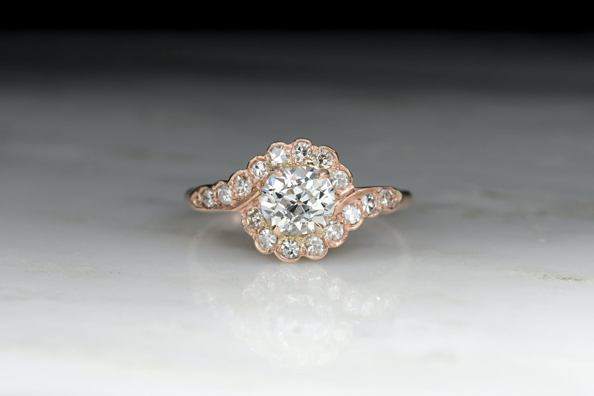 Vintage Rose Gold Engagement Ring with an GIA Certified Old European Cut Diamond Center