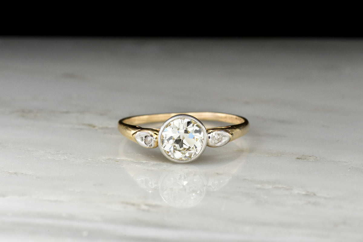 Bezel Set GIA .90 Carat Old European Cut Diamond Engagement Ring