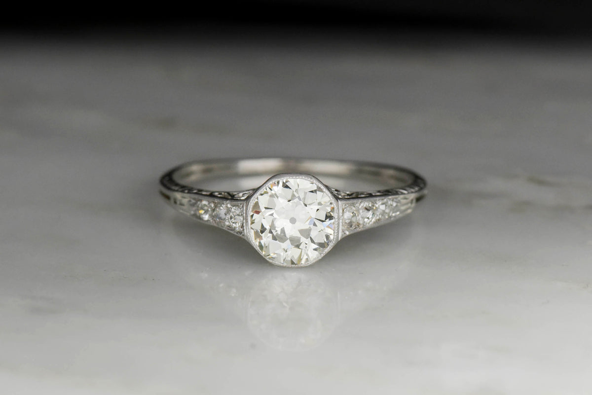 Late Edwardian GIA 1.11 Old European Cut Diamond Engagement Ring