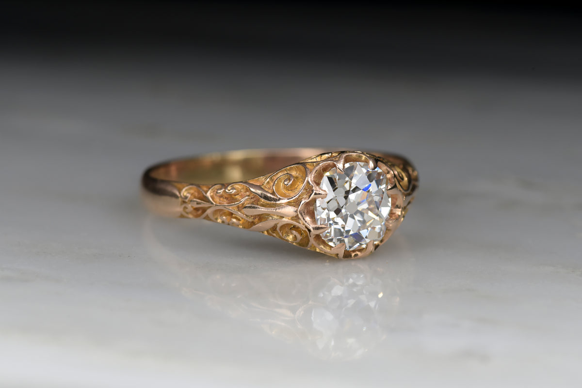 Antique Victorian Engagement Ring with a GIA Certified 1.05ct Old European Cut Diamond