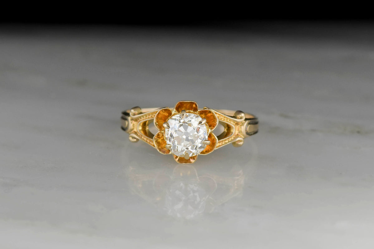 Late Victorian Buttercup GIA .99 Carat Diamond Engagement Ring