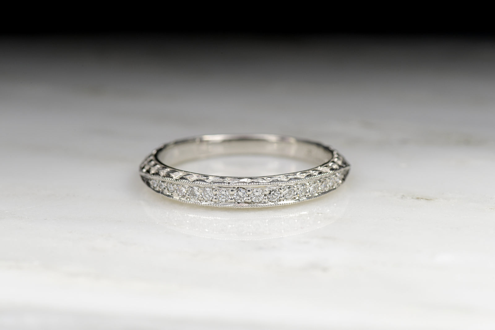 Vintage Scott Kay Edwardian Revival Engraved Diamond Wedding Band