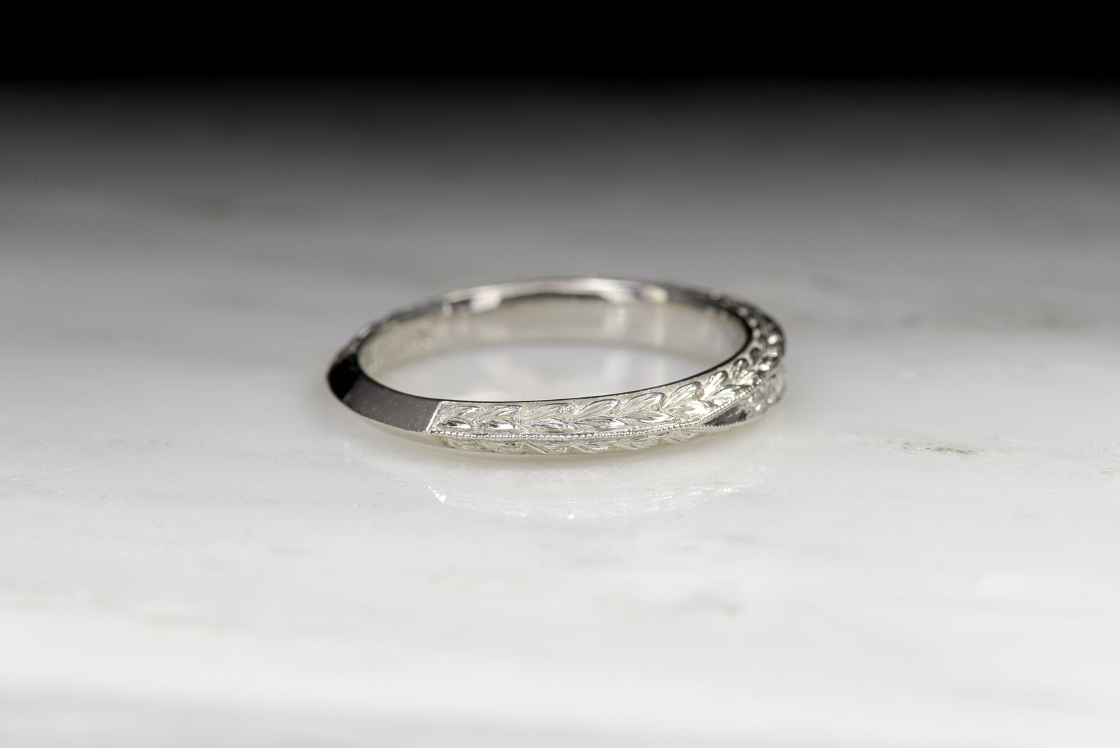 Vintage Scott Kay Edwardian Revival Engraved Diamond Wedding Band