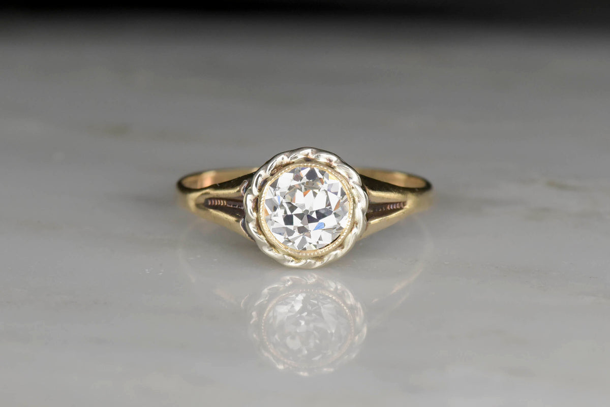 Old European Cut Diamond Tri-Tone Gold Engagement Ring