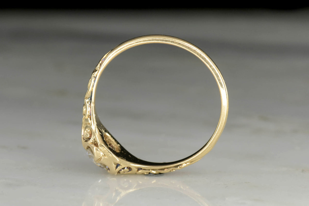 Low-Profile Engraved Diamond Engagement Ring