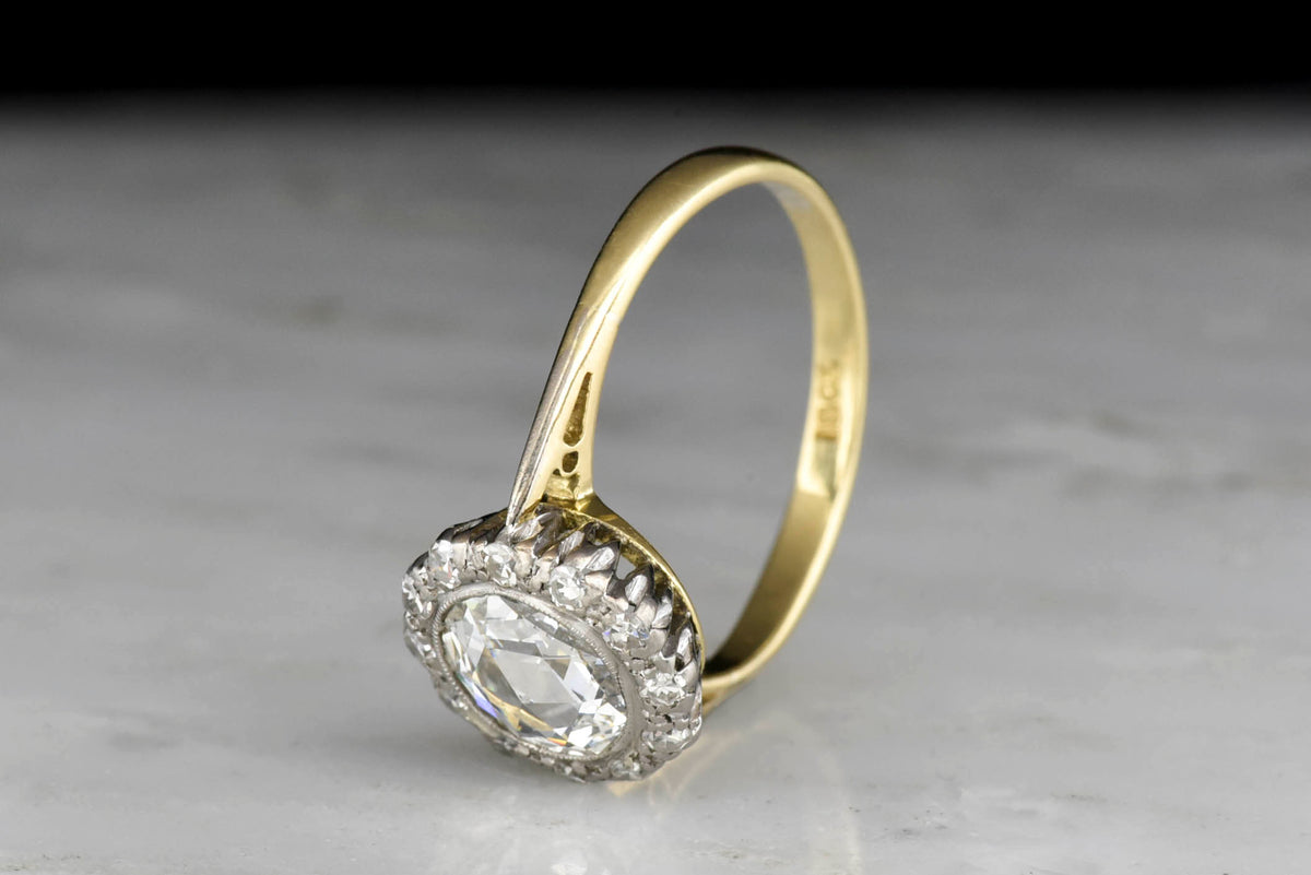 Victorian Rose Cut Diamond and Diamond Halo Engagement Ring