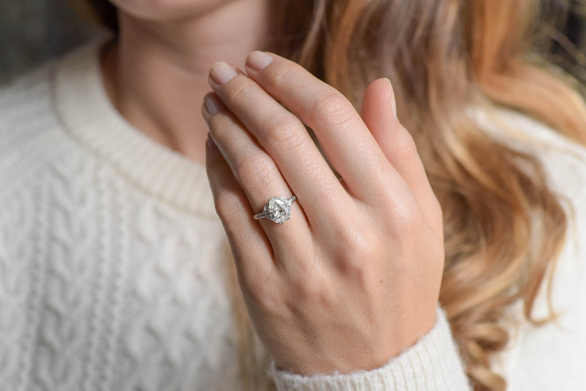 Edwardian 1.71 Carat Chubby Pear Cut Diamond Engagement Ring