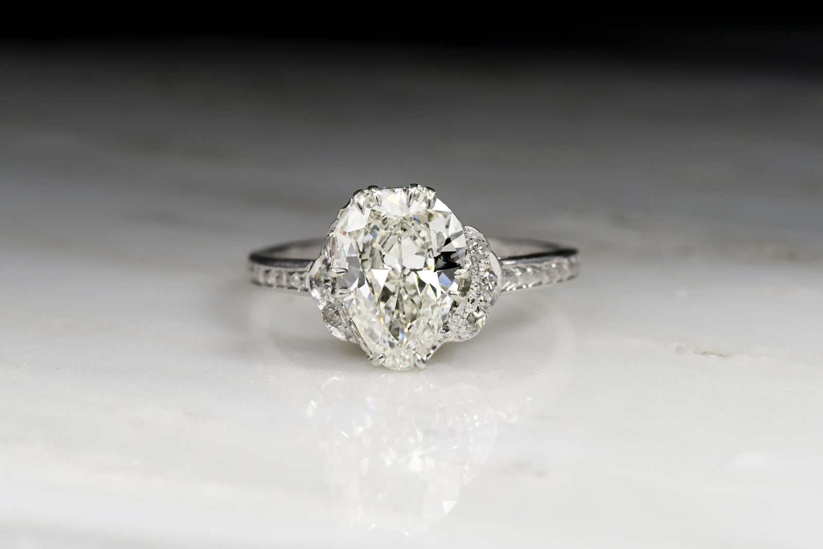 Antique/Vintage Edwardian 1.71 Carat Chubby Pear Cut Diamond Engagement Ring