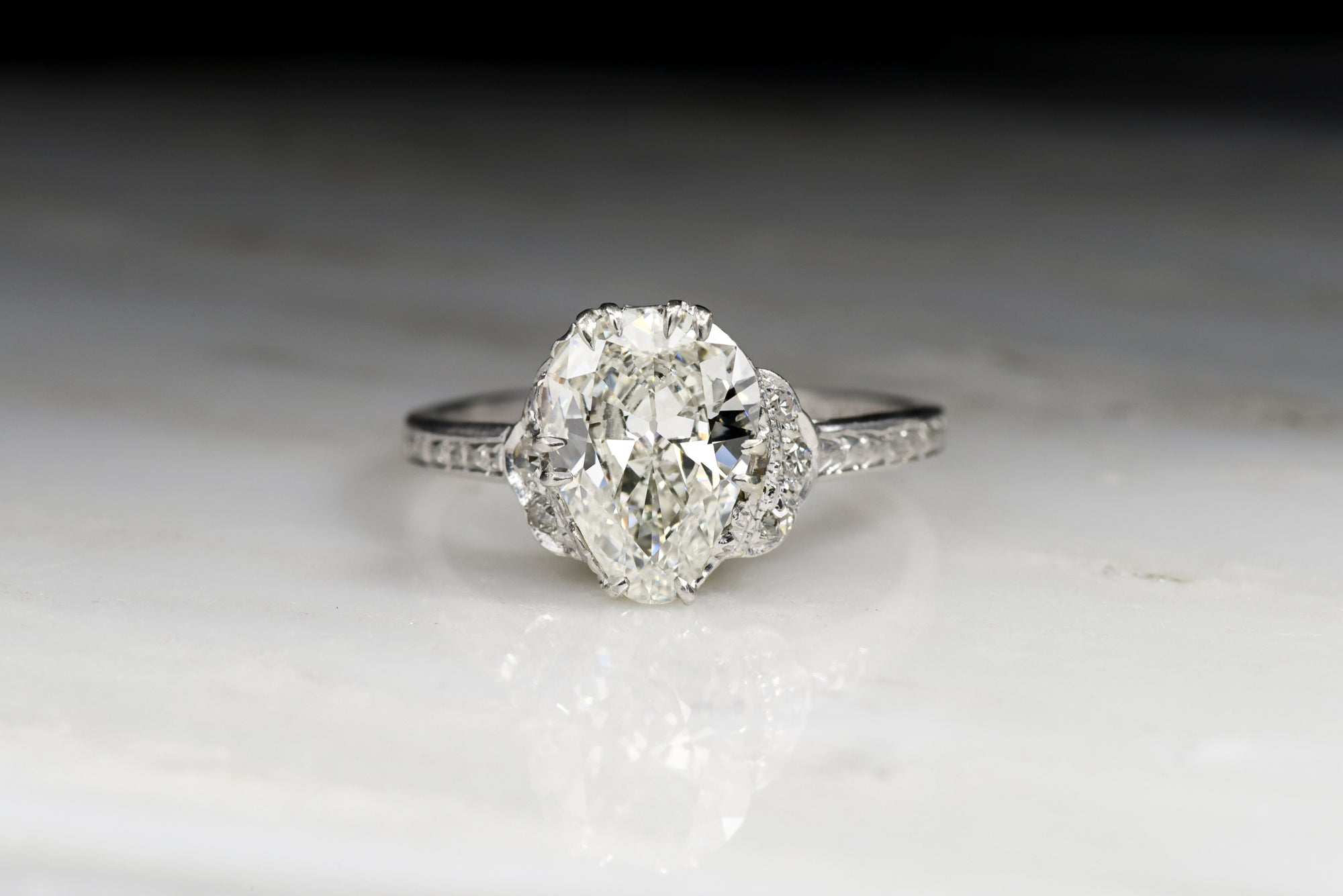 Edwardian 1.71 Carat Chubby Pear Cut Diamond Engagement Ring - Pebble ...