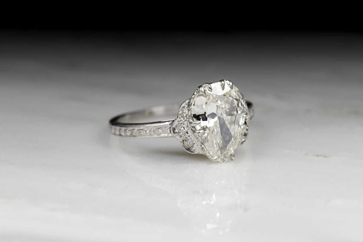 Antique/Vintage Edwardian 1.71 Carat Chubby Pear Cut Diamond Engagement Ring