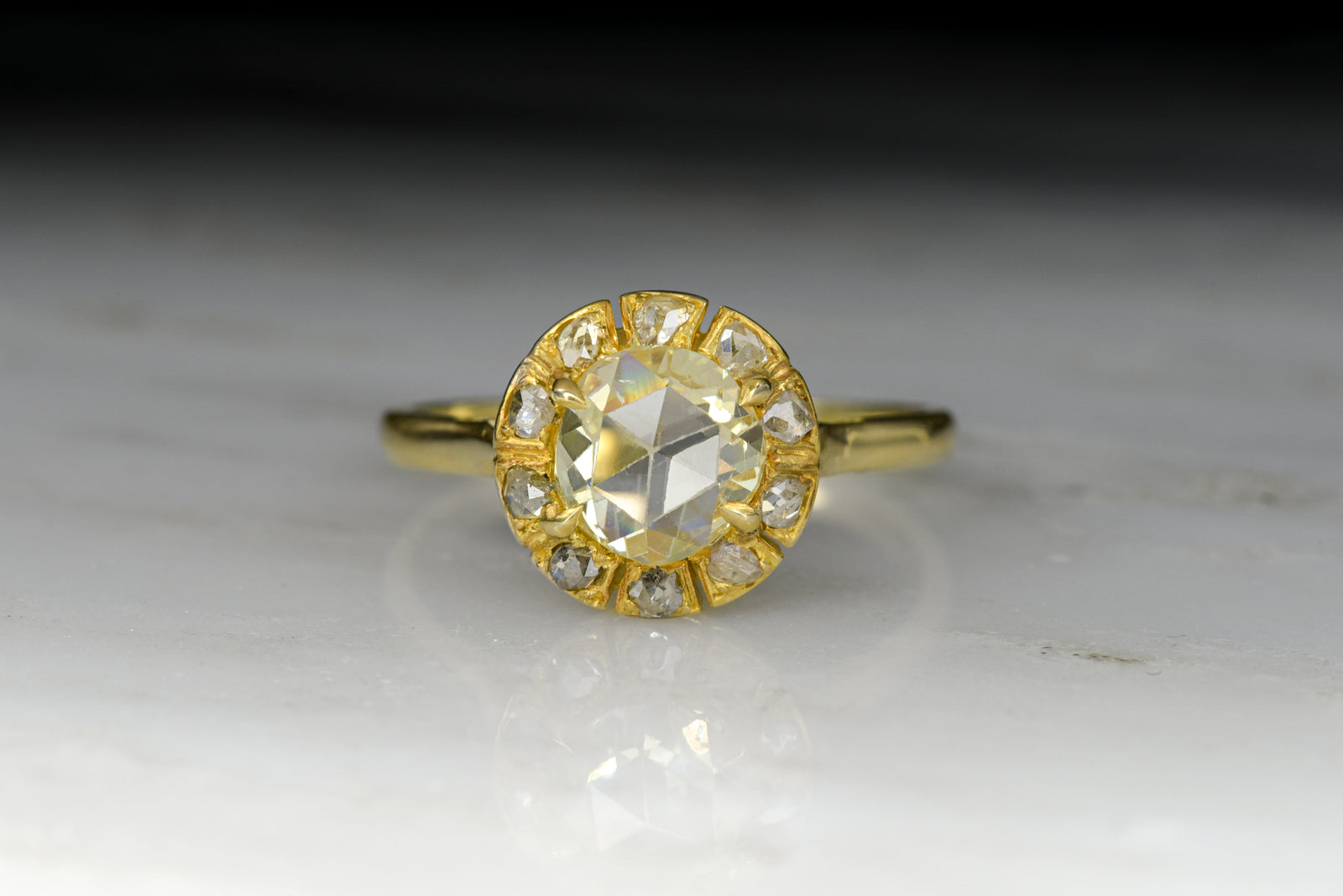 Antique Victorian Light Yellow Antique Rose Cut Diamond Engagement Ring