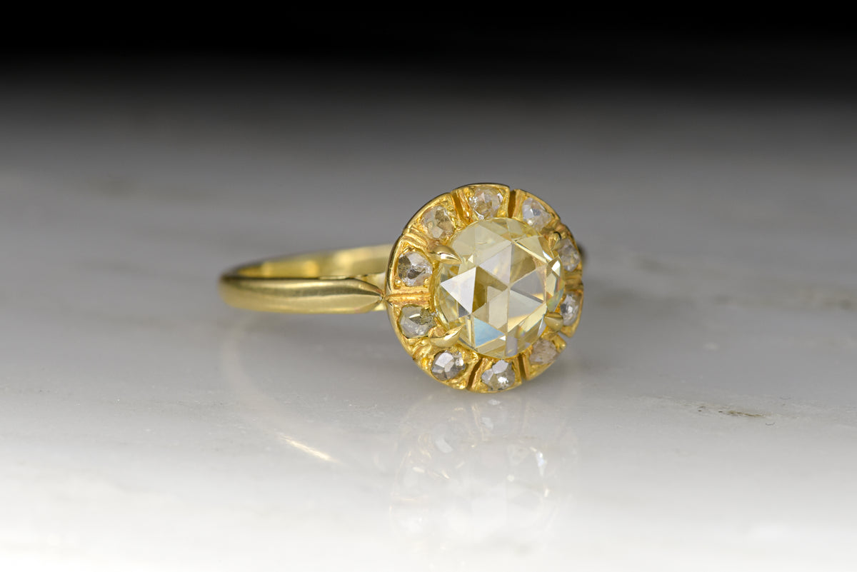 Antique Victorian Light Yellow Antique Rose Cut Diamond Engagement Ring