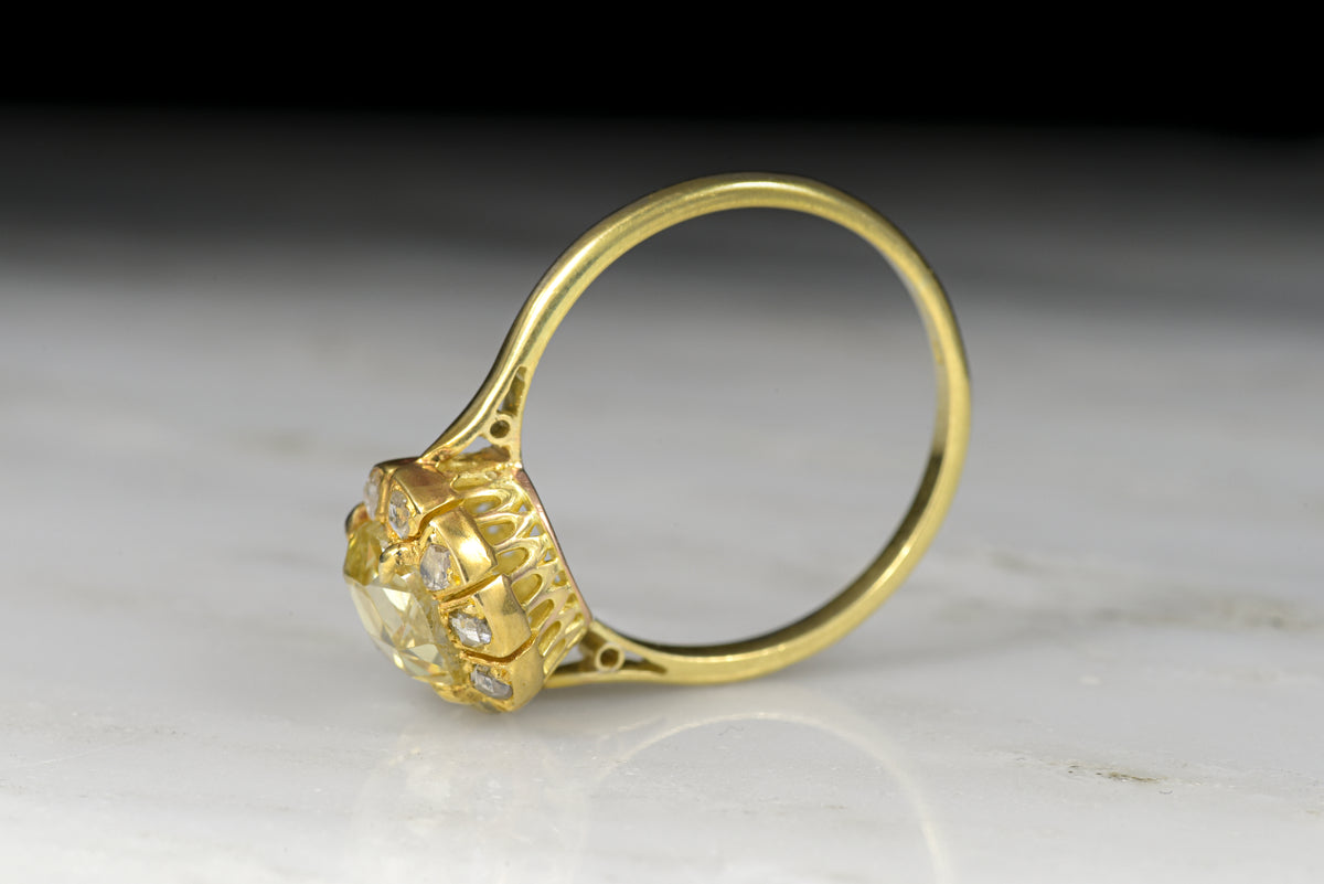 Antique Victorian Light Yellow Antique Rose Cut Diamond Engagement Ring