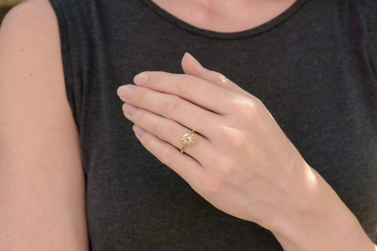 Victorian .90 Carat Light Yellow Antique Rose Cut Diamond Engagement Ring