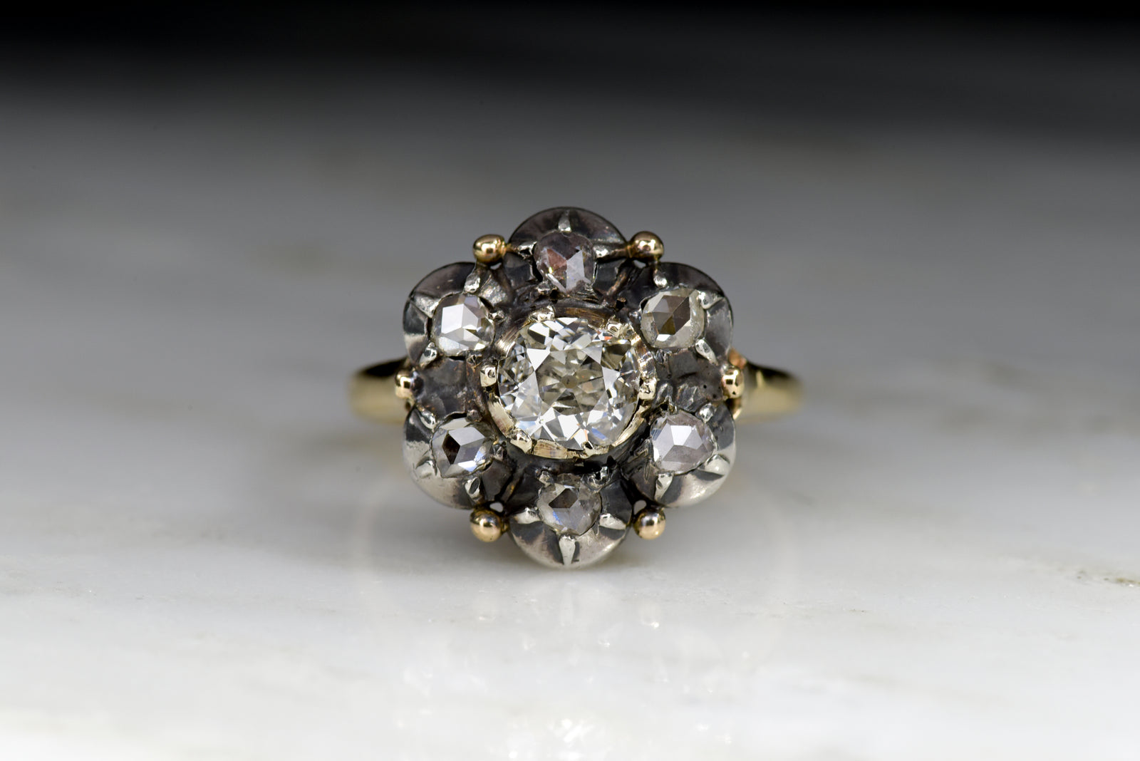 Antique Georgian Old Mine Cut/ Antique Rose Cut Diamond Cluster Women's Ring