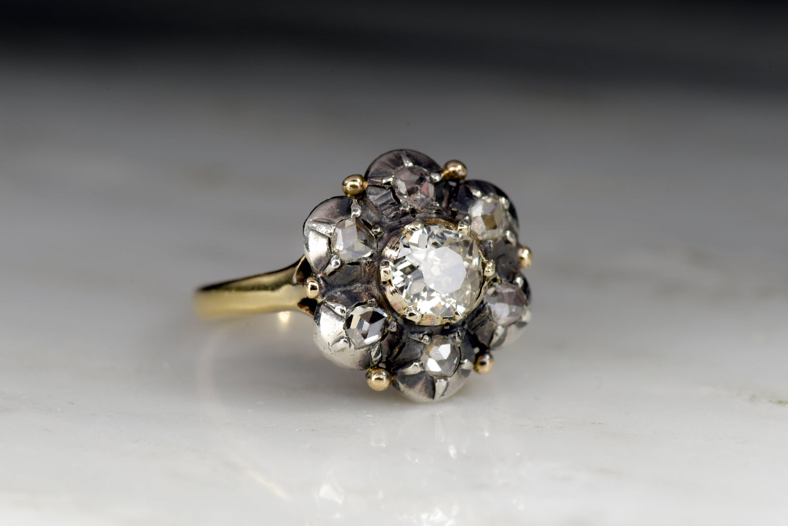 Antique Georgian Old Mine Cut/ Antique Rose Cut Diamond Cluster Women's Ring