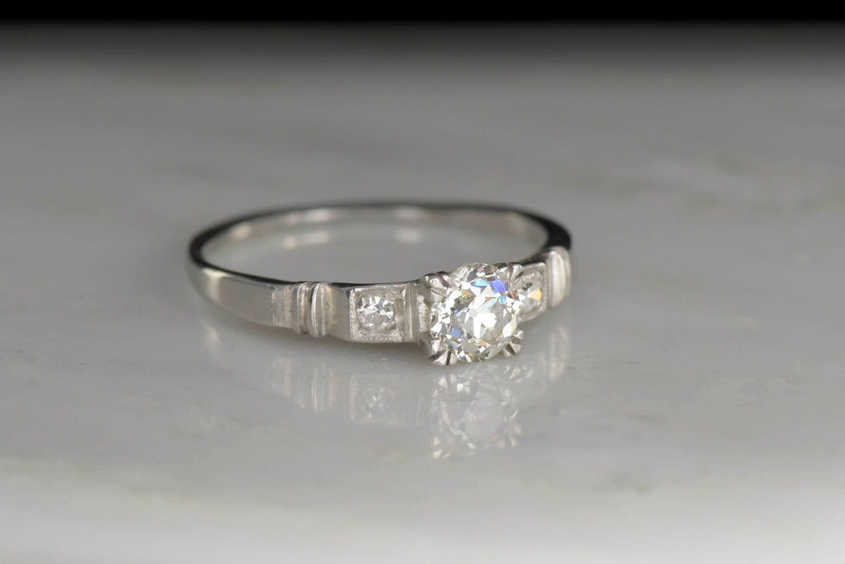 Late Deco / Retro Old European Cut Diamond Engagement Ring or Stacker