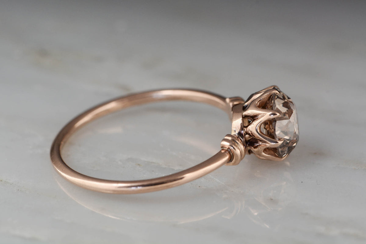 1.60 ct Fancy Light Brown Transitional Old Mine Cut Diamond in Victorian Rose Gold Setting