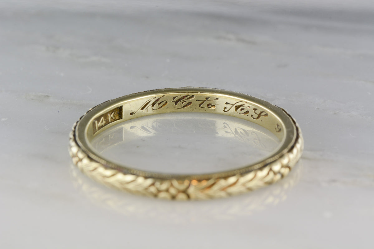 Antique Men&#39;s Late Victorian 14K Gold Wedding Band, Engraved &quot;9-28-21&quot;