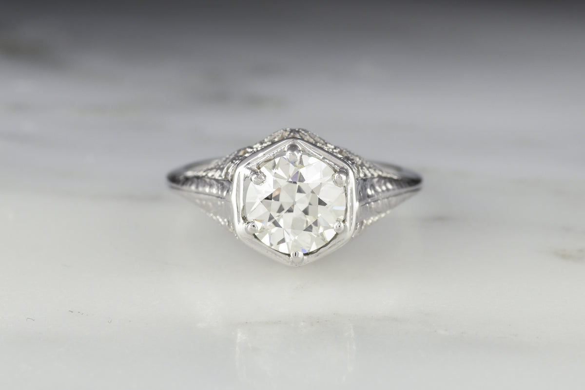 Antique Edwardian Engagement Ring with EGL Certified 1.13 Carat Old European Cut Diamond