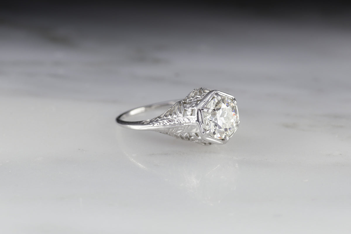 Antique Edwardian Engagement Ring with EGL Certified 1.13 Carat Old European Cut Diamond