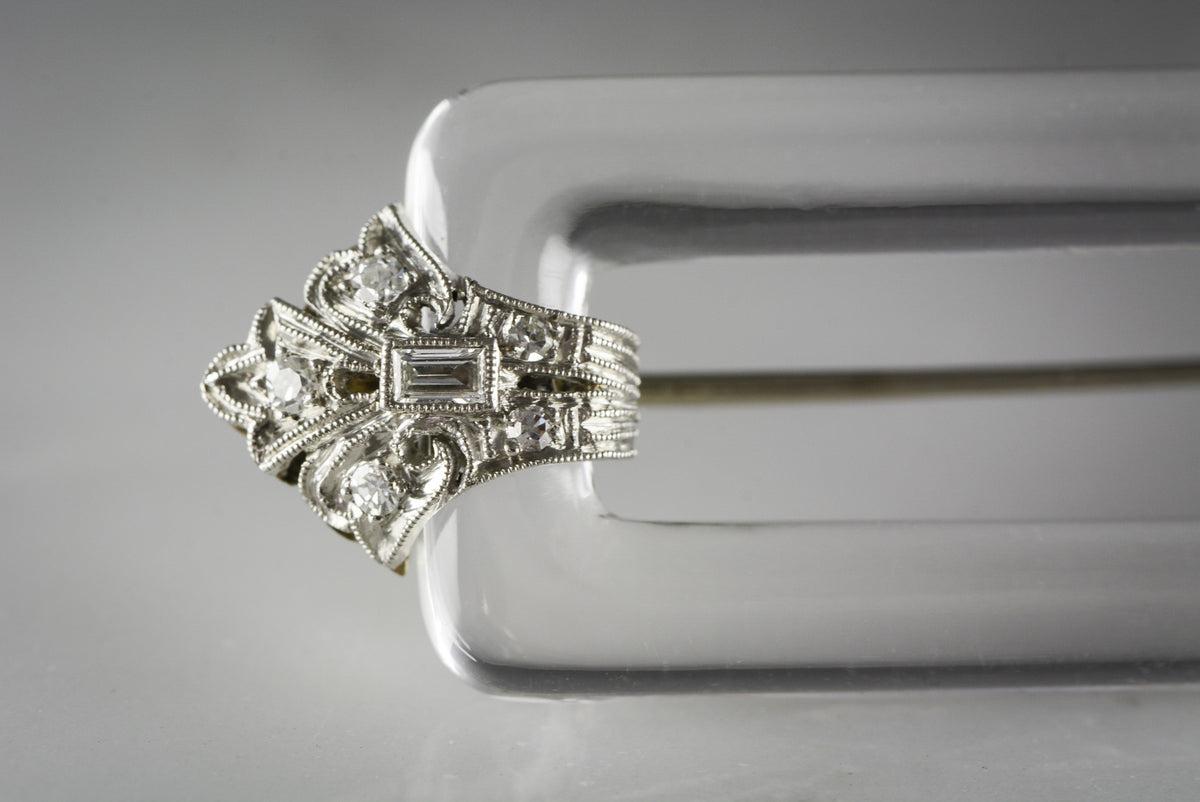 Antique Art Deco Crystal, Platinum, White Gold, and Diamond Brooch; Scarf / Tie/ Hat / Bouquet Pin; Hair Piece; Wedding or Anniversary Present