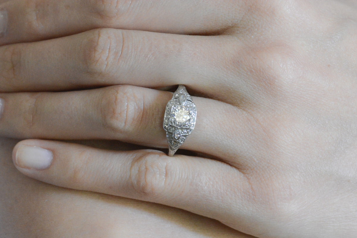 Vintage Edwardian / Art Deco Engagement Ring with a Stunning Certified .98 Carat (1.25 ctw) Late-Old European Cut Diamond