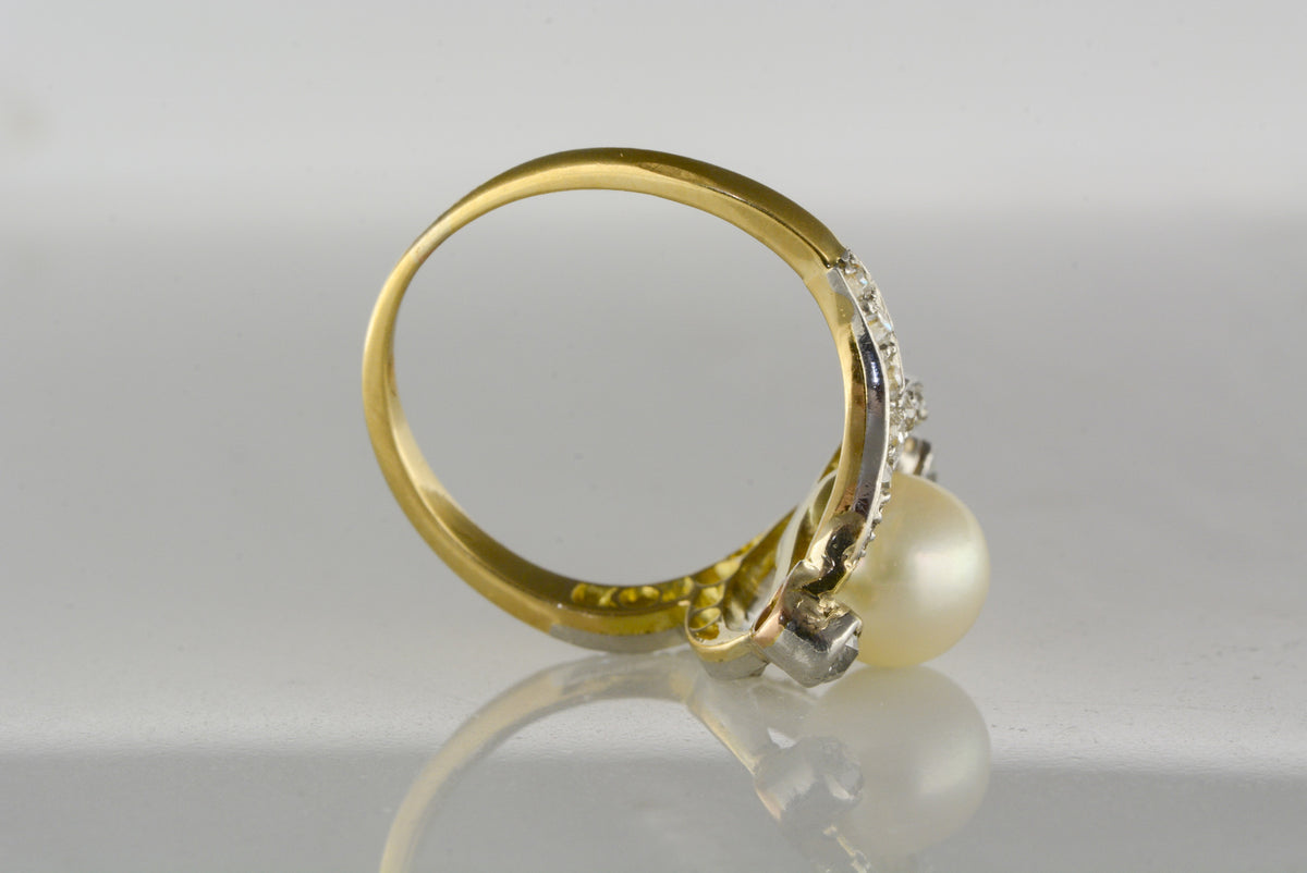 Art Deco / Victorian Revival Pearl and Diamond Cocktail Anniversary Ring