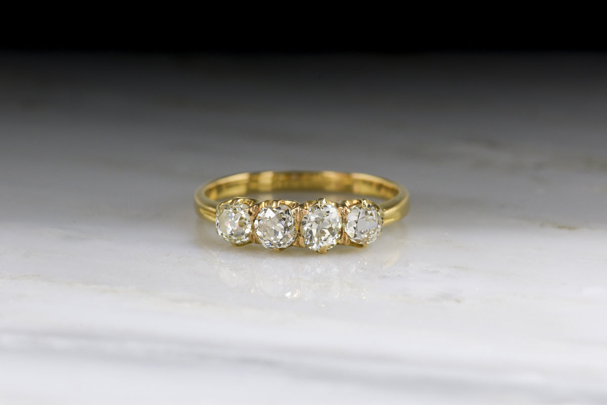 Antique Victorian Engagement, Wedding, or Stacking Ring with 1 ctw+ Old Mine Cut Diamonds in 18K Gold