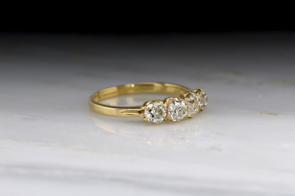 Antique Victorian Engagement, Wedding, or Stacking Ring with 1 ctw+ Old Mine Cut Diamonds in 18K Gold