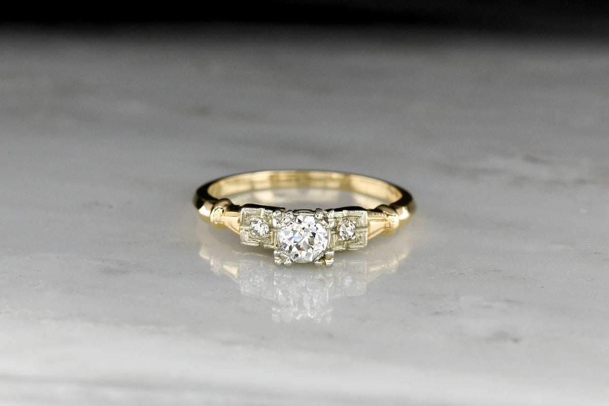 WWII-Era Old European Cut Diamond Ring in Yellow and White Gold