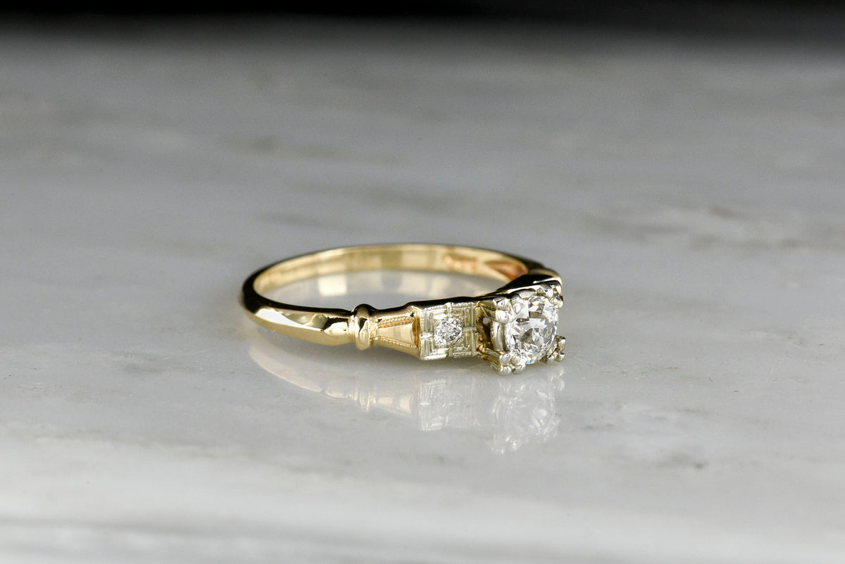 WWII-Era Old European Cut Diamond Ring in Yellow and White Gold