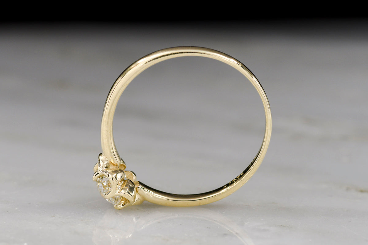 Petite Gold Buttercup Solitaire Ring with an Old Mine Cut Diamond Center