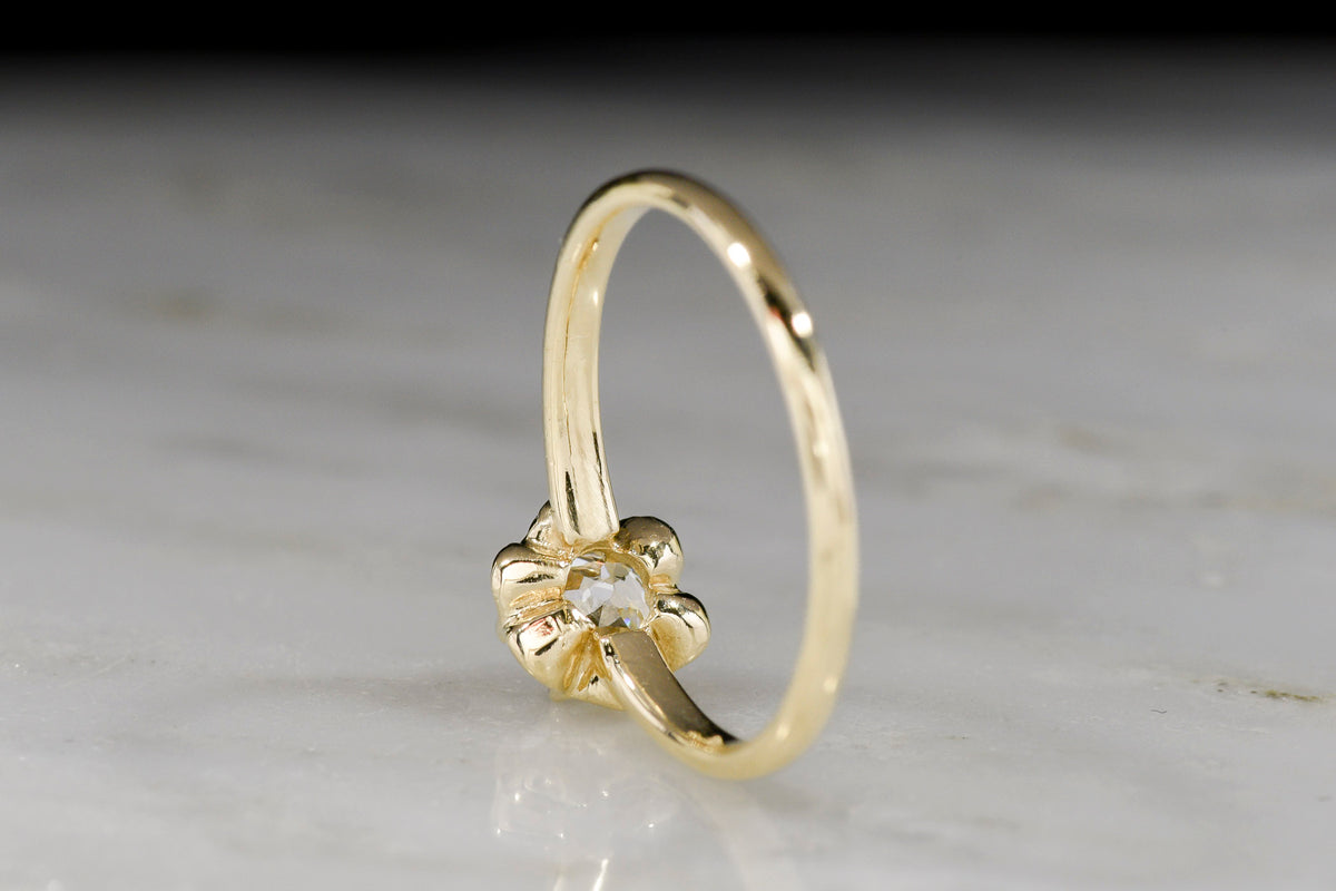 Petite Gold Buttercup Solitaire Ring with an Old Mine Cut Diamond Center