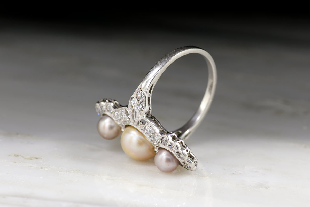 Vintage Edwardian Old European Cut Diamond and Pearl Cocktail Ring
