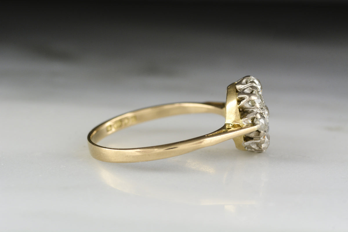 Antique Victorian Engagement Ring with an Old Mine Cut Diamond Halo / Cluster in Yellow Gold and Platinum