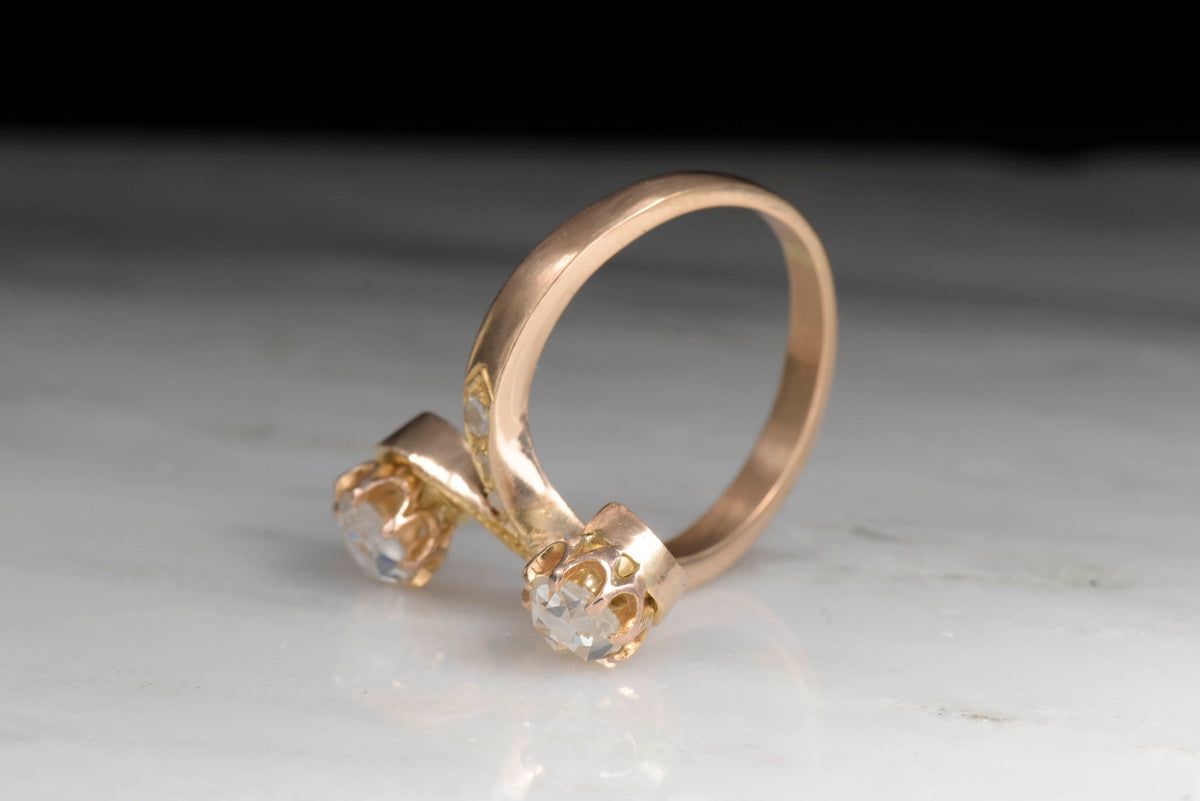 Victorian Rose Gold Bypass Ring with Antique Rose Cut Diamonds