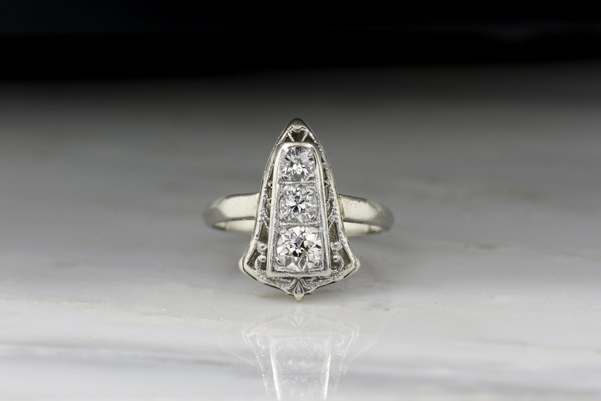 Retro Three-Stone Old European Cut Diamond Ring