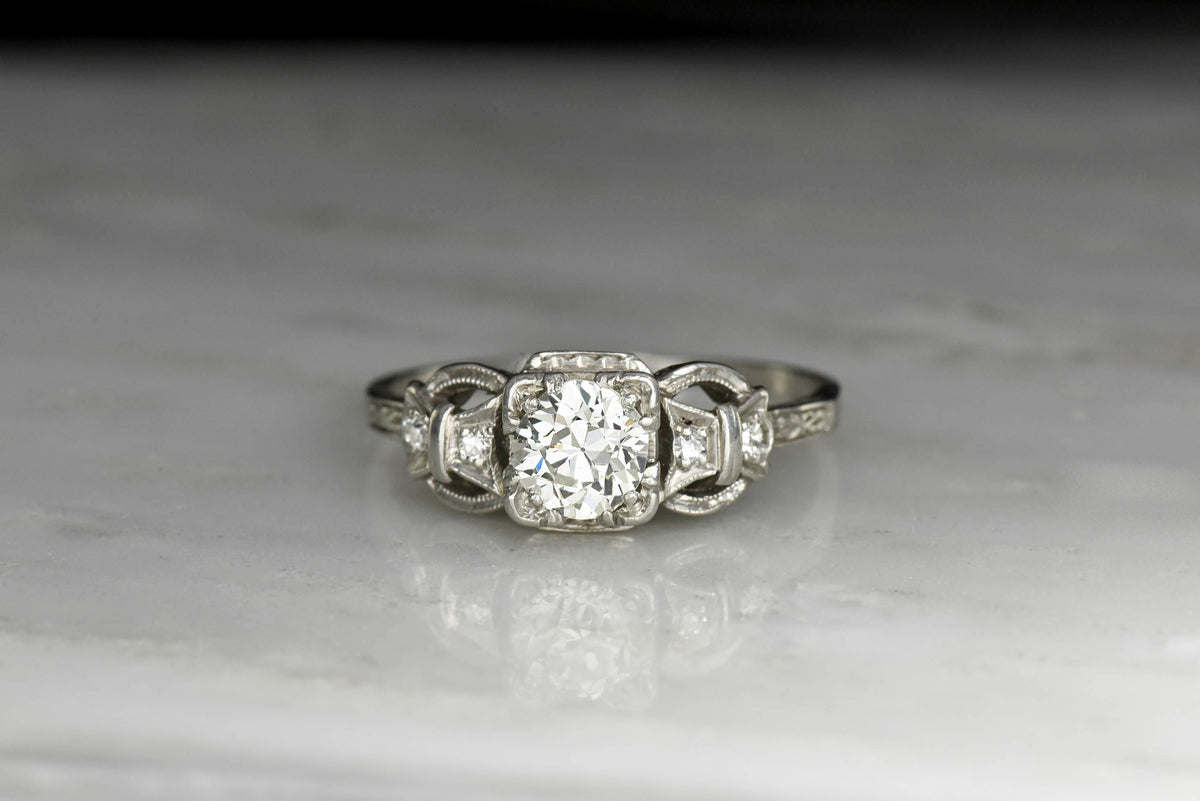 Art Deco Engagement Ring with Buckle and Bow Shoulders