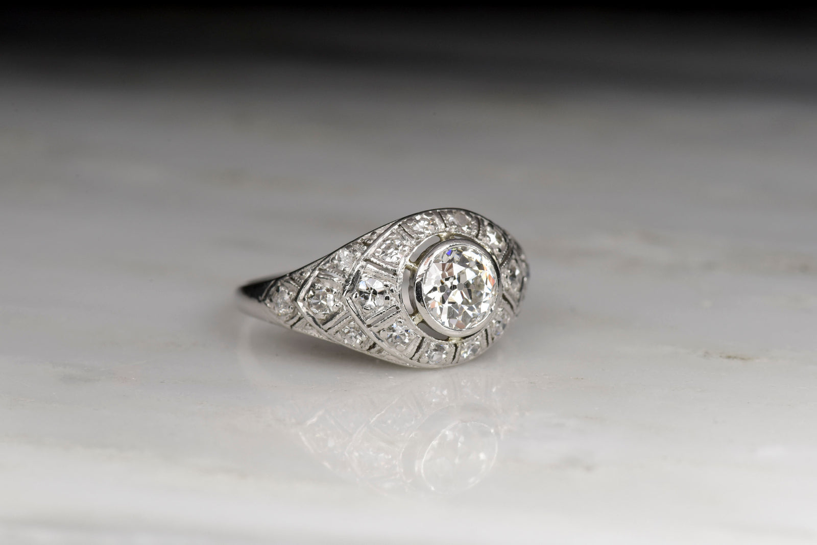 Women's 1930s Art Deco Diamond and Platinum Cocktail Ring