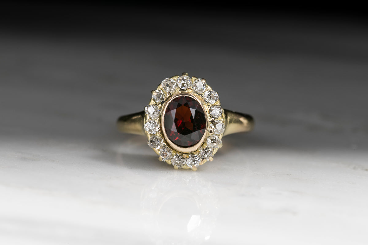 Victorian Garnet and Old Mine Cut Diamond Cluster Engagement Ring