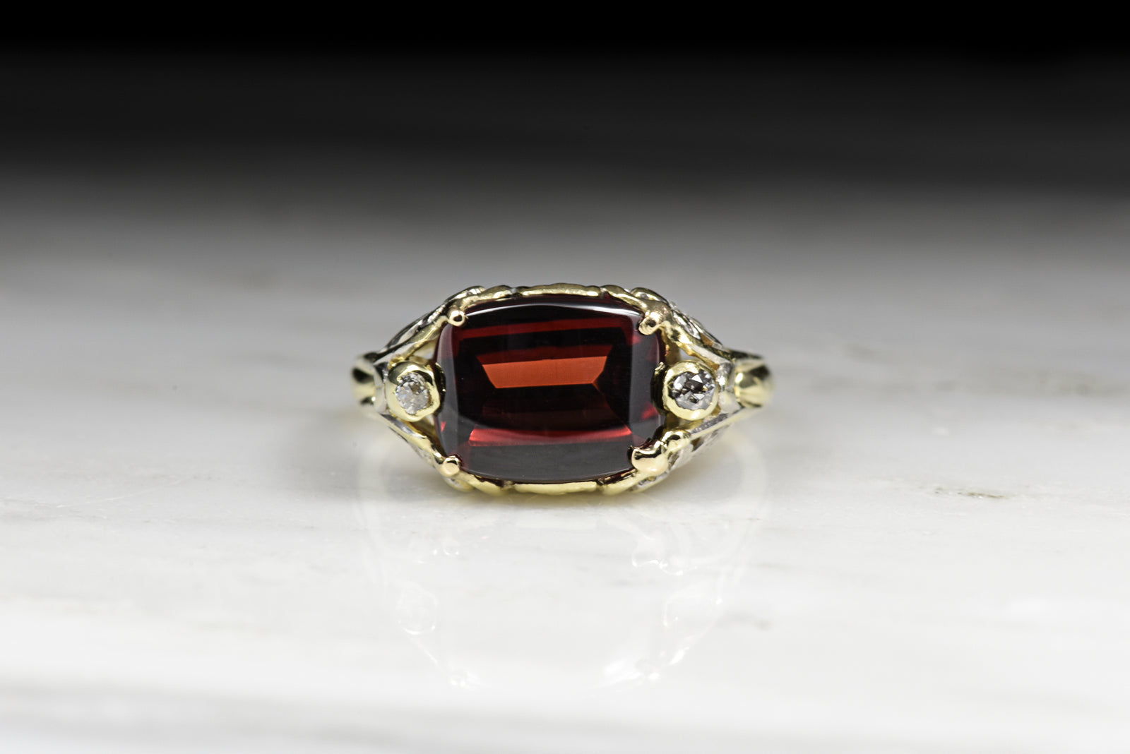Antique Victorian / Art Nouveau Garnet and Diamond Ring in Gold