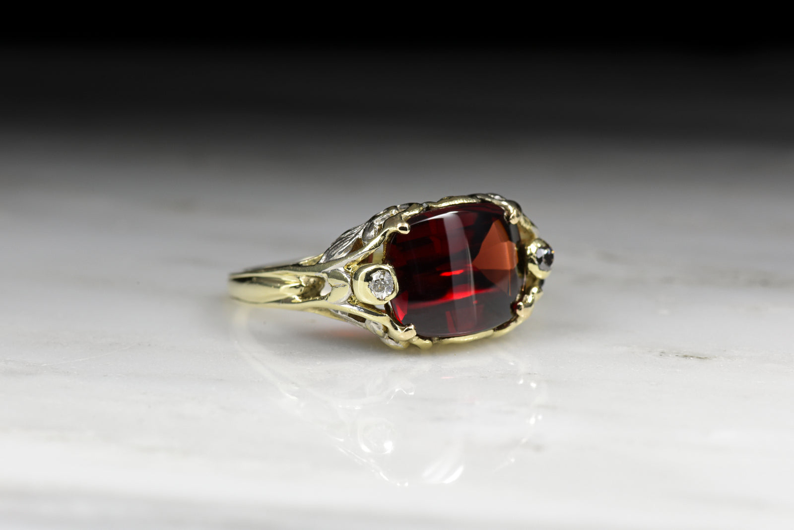 Antique Victorian / Art Nouveau Garnet and Diamond Ring in Gold